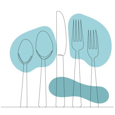 kaşıklar, çatallar, bıçak bir çizgi, dış hat, vektör