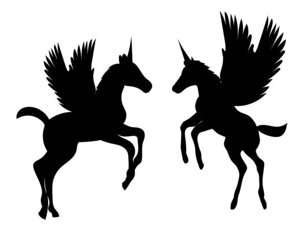 Pegasus Schwarze Silhouette Auf Weißem Hintergrund Isolierter Vektor — Stockvektor