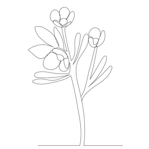 Flor Una Línea Dibujo Contorno Vector — Vector de stock