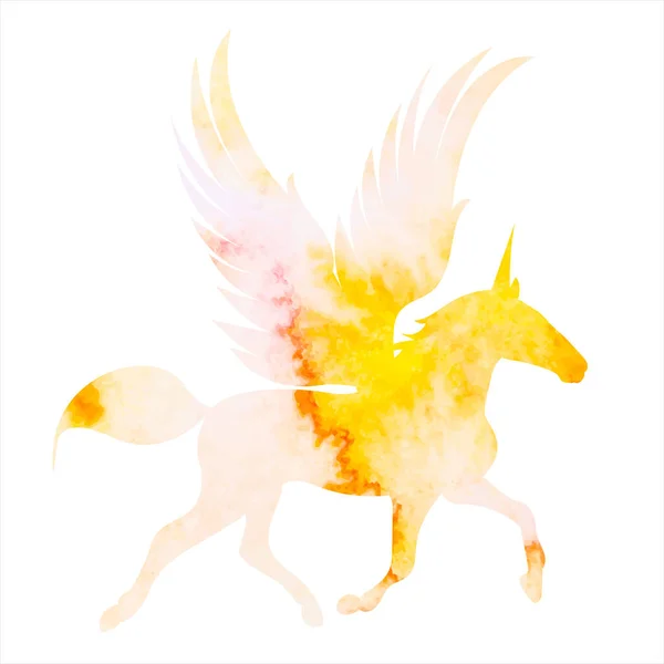 Żółty Akwarela Pegasus Sylwetka Izolowany Wektor — Wektor stockowy