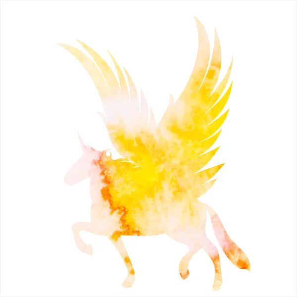 Gelbe Pegasus Aquarell Silhouette Isoliert — Stockvektor