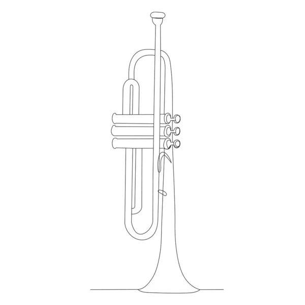 Trompeta Musical Dibujo Una Línea Contorno Vector — Vector de stock