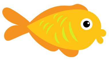 Balığın düz tasarımı, karikatürler, beyaz arka planda izole edilmiş.