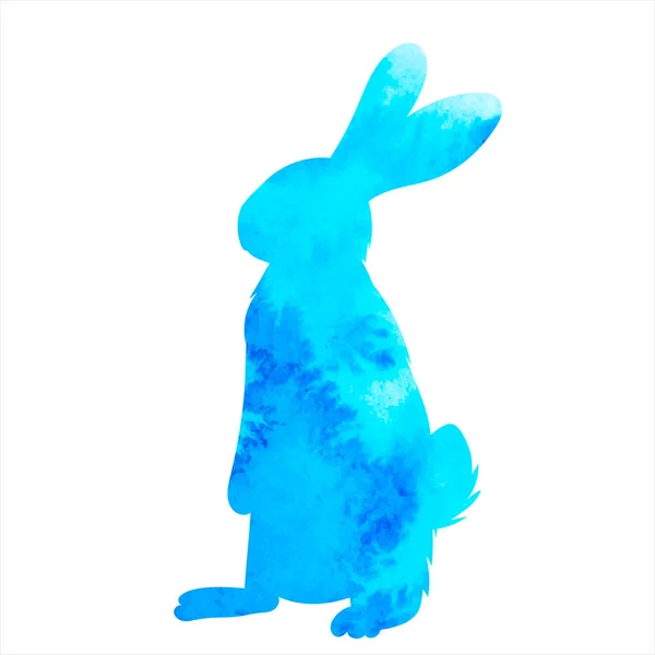 Liebre Conejo Azul Silueta Acuarela Sobre Fondo Blanco Vector Aislado — Archivo Imágenes Vectoriales