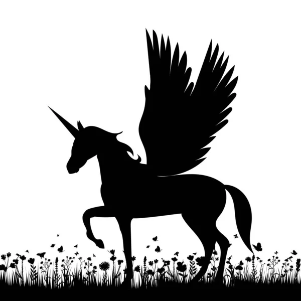 Pegasus Sziluett Fehér Alapon Elszigetelt — Stock Vector