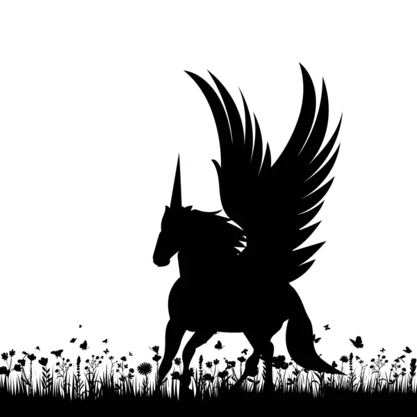 Pegasus Τρέχει Σιλουέτα Λευκό Φόντο Απομονωμένο Διάνυσμα — Διανυσματικό Αρχείο