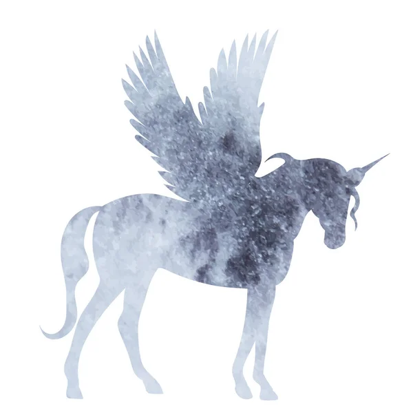 Silueta Acuarela Pegaso Sobre Fondo Blanco Vector Aislado — Vector de stock