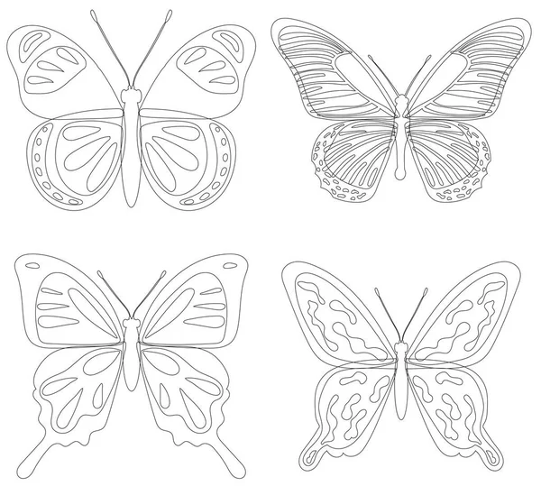 Schmetterlinge Umreißen Skizze Auf Weißem Hintergrund — Stockvektor