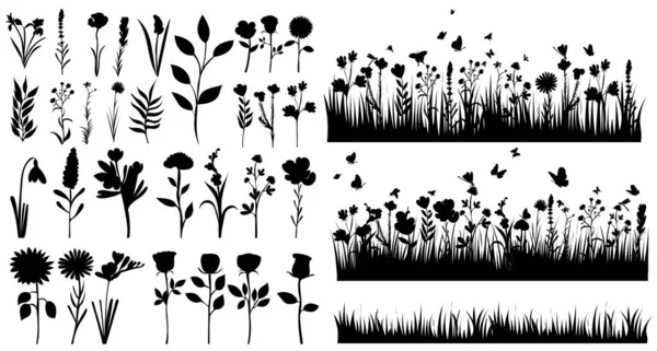 Grass Plants Silhouette White Background Isolated Vector — Stock Vector