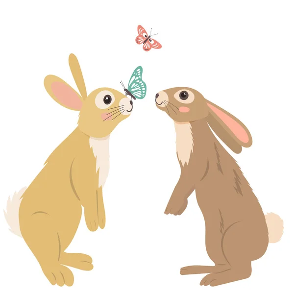 Tavşan Kelebek Desenli Tavşan Karikatür Izole Edilmiş Vektör — Stok Vektör