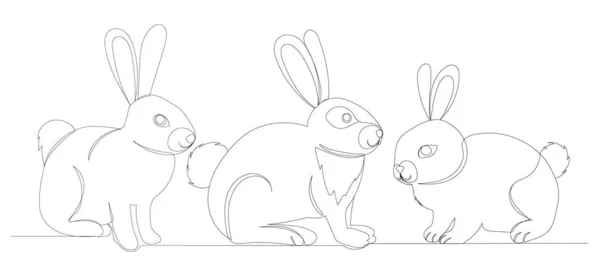 Kaninchen Hasen Eine Linie Zeichnen Umreißen — Stockvektor