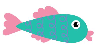 balık çizgi filmi dekoratif düz tasarım, izole vektör