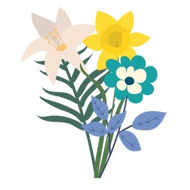 Çiçekler, bitkiler düz dizayn, izole edilmiş