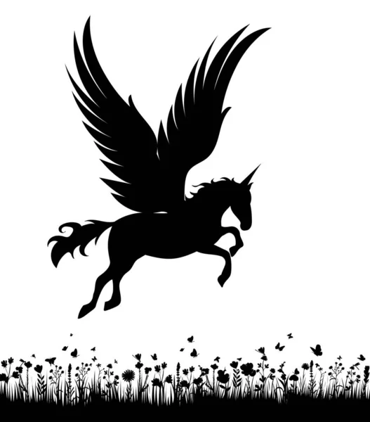 Silhouette Pegasus Sur Fond Blanc Isolé — Image vectorielle