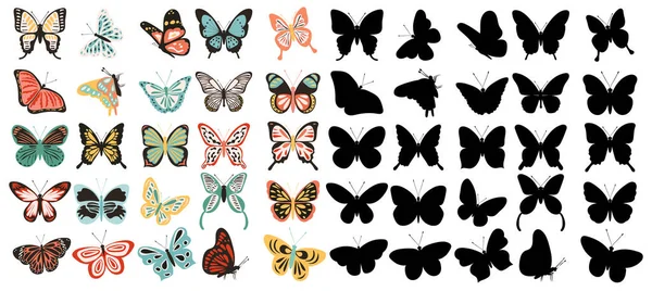 Fjärilar Set Silhuett Vit Bakgrund Isolerad Vektor — Stock vektor