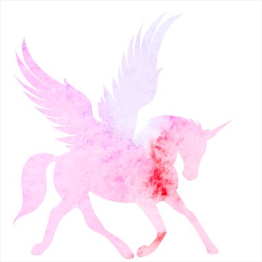 Pegasus suluboya silueti beyaz arkaplanda, izole