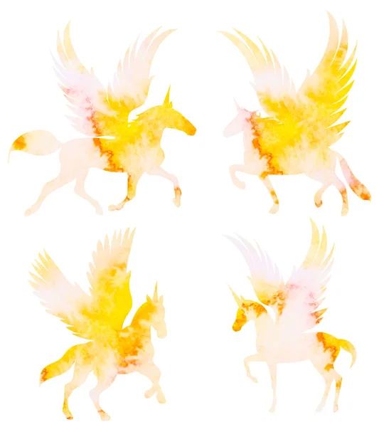 Pegasus Aquarell Silhouette Auf Weißem Hintergrund — Stockvektor