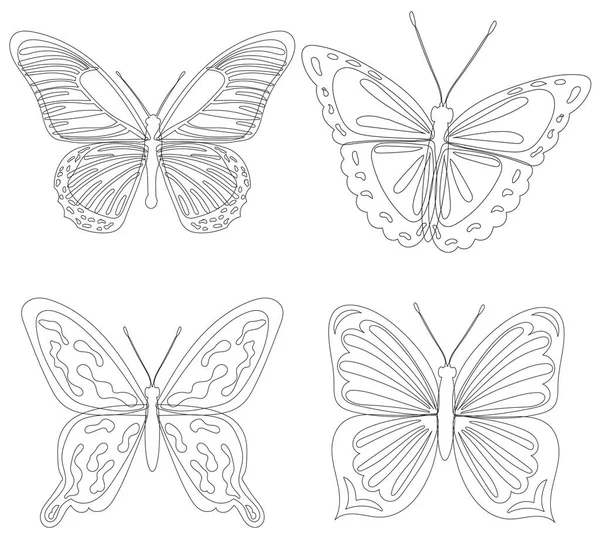 Schmetterlinge Skizzieren Umriss Auf Weißem Hintergrund — Stockvektor