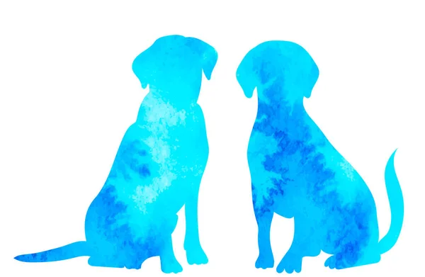 Cani Acquerello Silhouette Sfondo Bianco Vettore Isolato — Vettoriale Stock