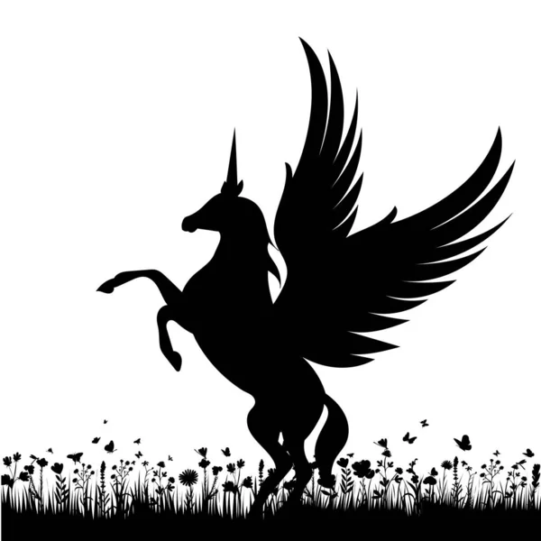 Pegasus Silhueta Grama Fundo Branco Vetor Isolado —  Vetores de Stock