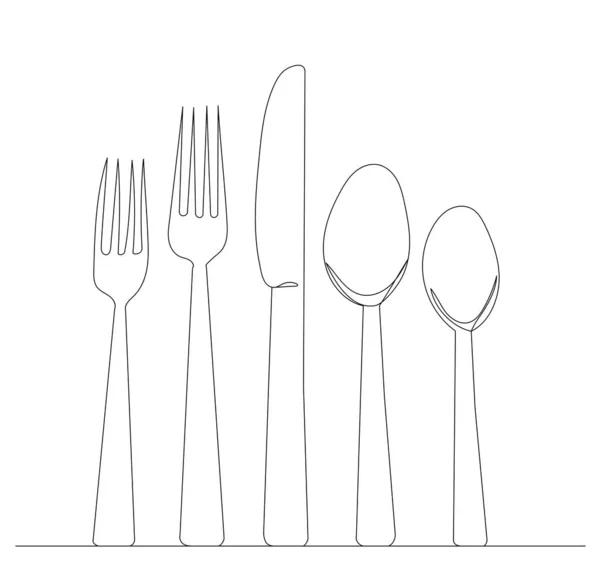 Forks Spoons One Continuous Line Drawing Isolated Vector — Stock Vector