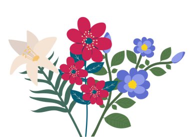 Çiçek demeti beyaz arka planda düz dizayn, izole