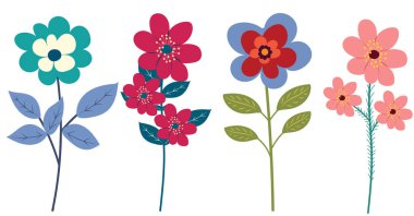 beyaz arkaplan üzerinde çiçekler düz tasarım, izole vektör