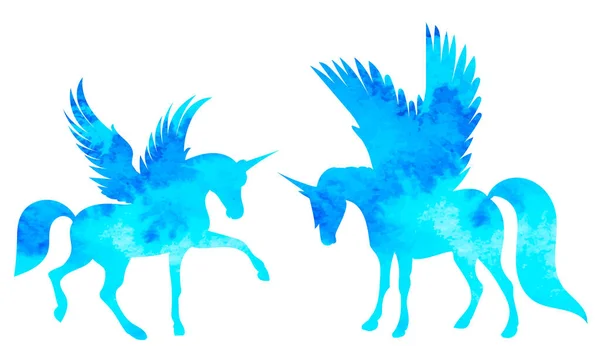 Pegasusblaue Aquarell Silhouette Isolierter Vektor — Stockvektor