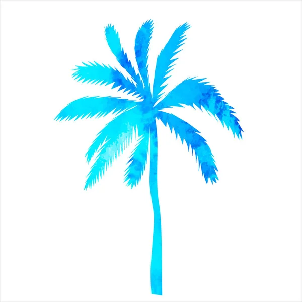 Palm Tree Blue Watercolor Silhouette Isolated Vector — Stock Vector