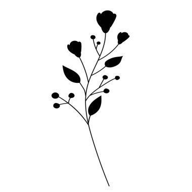 çiçek, beyaz arkaplanda siyah siluet bitkisi, izole edilmiş vektör
