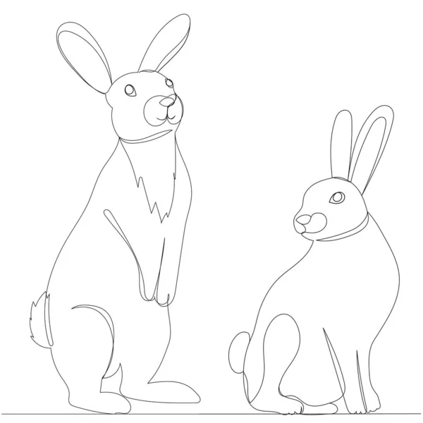 Conejos Liebres Dibujando Una Línea Continua Vector Aislado — Vector de stock