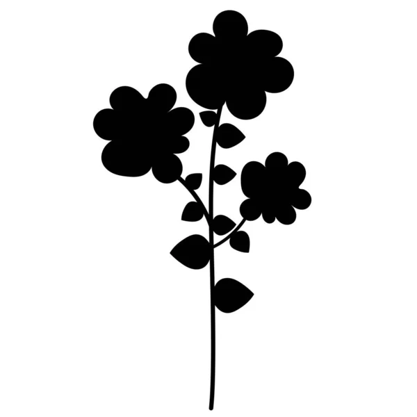 Flor Silueta Negra Sobre Fondo Blanco Aislado — Vector de stock