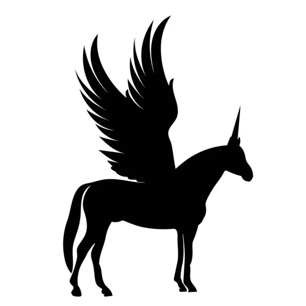 Pegasus Hitam Siluet Pada Latar Belakang Putih Vektor Terisolasi - Stok Vektor
