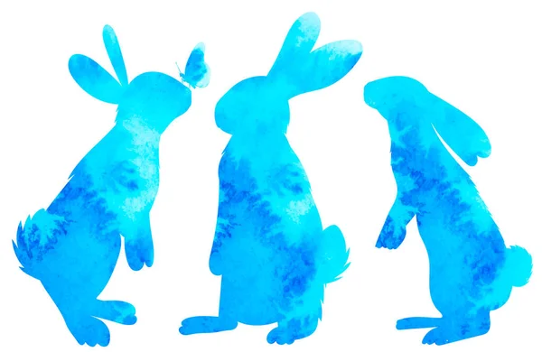 Conejos Silueta Acuarela Azul Vector Aislado — Archivo Imágenes Vectoriales