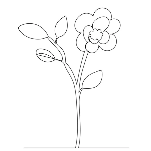 Flower Drawing One Continuous Line — Stock Vector