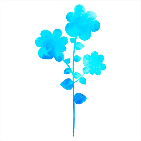 Flor Silhueta Aquarela Azul Planta Vetor Isolado — Vetor de Stock