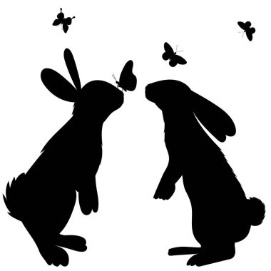 Tavşanlar, tavşanlar siyah siluet, izole vektör
