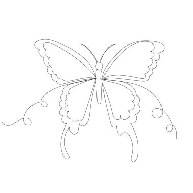 Kelebek sürekli bir çizgi çiziyor, izole edilmiş bir vektör.