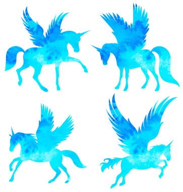 Pegasus suluboya silueti beyaz arkaplanda, izole