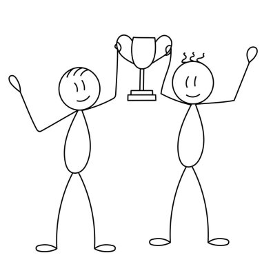 Bir bardak birinciyle bir adam figürü, çizim, kontür, vektör