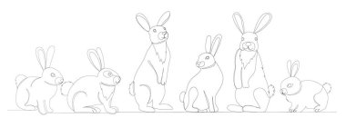 tavşanlar, tavşanlar sürekli bir çizgi çizerler, izole bir vektör.