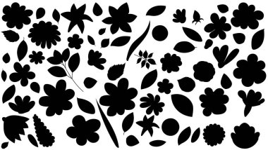 Çiçekler ve bitkiler siyah siluet izole vektörünü belirledi