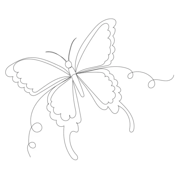 Butterfly Drawing One Continuous Line Isolated Vector — Stock Vector