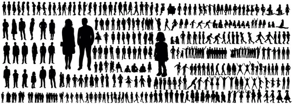 Set People Noir Silhouette Isolée Vecteur — Image vectorielle