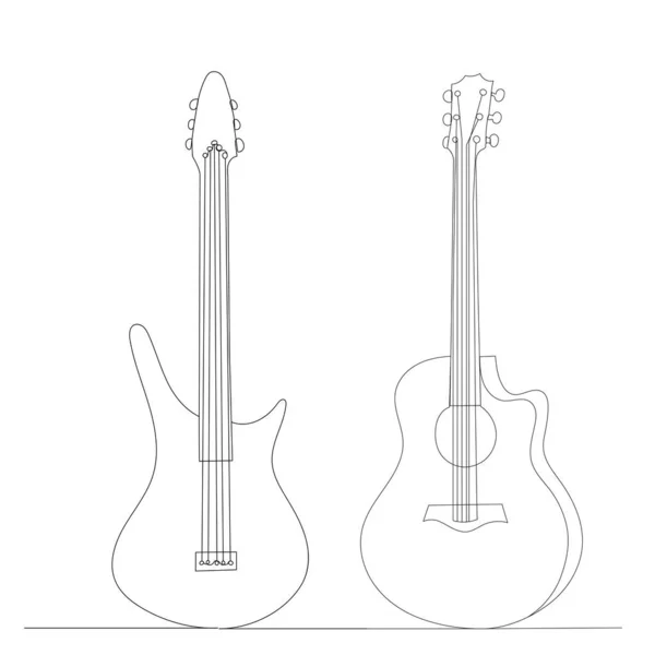 Gitaartekening Door Één Doorlopende Lijn Geïsoleerde Vector — Stockvector