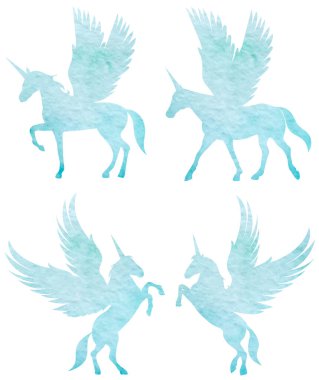 pegasus suluboya silueti izole edilmiş vektör