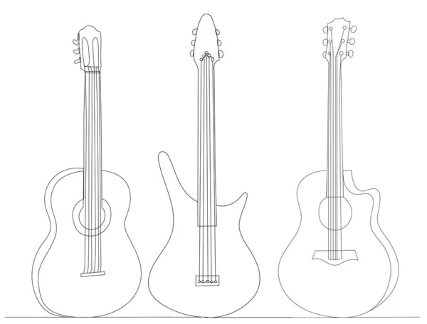 Desenho Guitarra Por Uma Linha Contínua Vetor Isolado —  Vetores de Stock