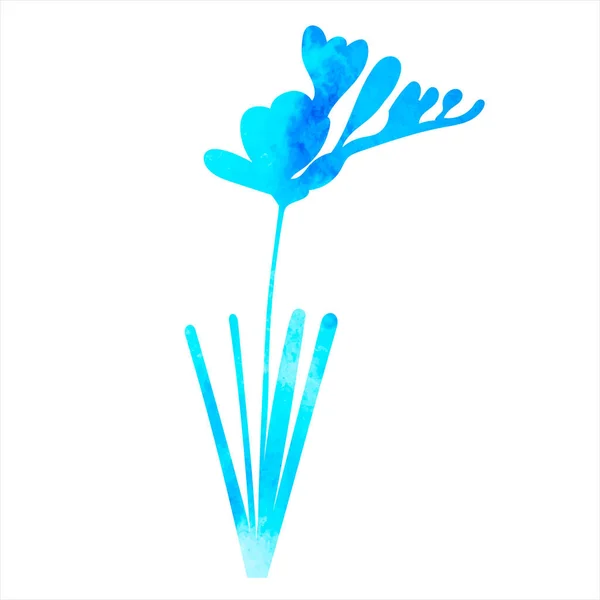 Virág Kék Akvarell Sziluett Izolált Vektor — Stock Vector