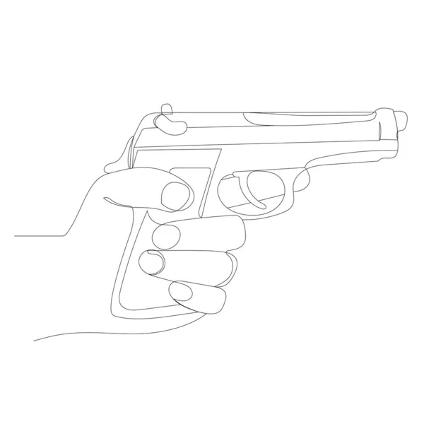 带有枪的手一个连续线绘图 隔离矢量 — 图库矢量图片