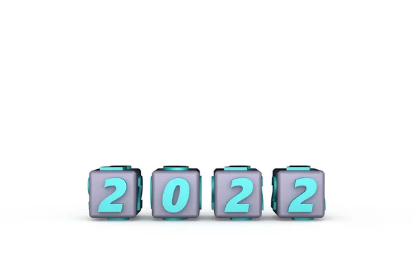 3D-Renderwürfel mit eingefügten Zahlen des Jahres 2022 mit Kopierraum zum Einfügen von Text — Stockfoto